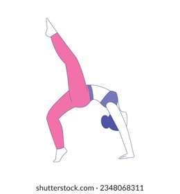 Young Woman Practicing Yoga Asana or Pose Stretching Body Vector Illustration