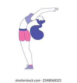 Young Woman Practicing Yoga Asana or Pose Stretching Body Vector Illustration