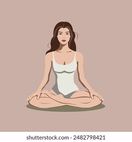 Young woman practicing yoga. Europian American girl with simple facial features in padmasana pose. Design for yoga studio, health life, natural medicine clinic, beauty. Flat vector illustration EPS10