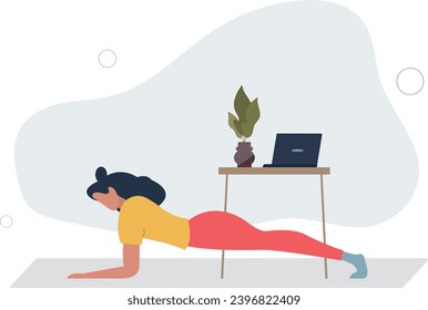 Young woman practicing yoga exercise at home. Forearm Plankflat vector illustration.