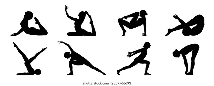 Young woman practicing yoga exercises isolated on white background. yoga woman vector illustration.