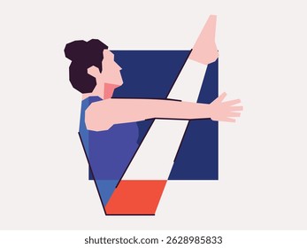 Young woman practicing yoga, exercising, wearing sportswear Vector illustration isolated background