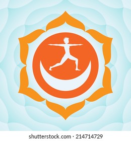 Young woman practicing yoga inside chakra symbol vector illustration