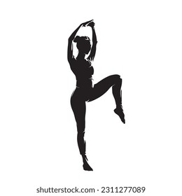 Young woman practicing yoga, isolated vector silhouette, ink drawing