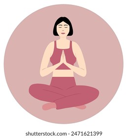Young woman practicing yoga, Namaste, Vector illustration 