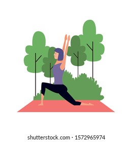 young woman practicing yoga at outdoors over white background, vector illustration