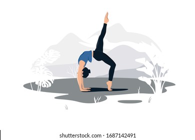 Young woman practicing yoga outdoors.