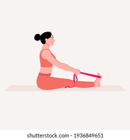 Young woman practicing Yoga pose with yoga with straps . Woman workout fitness, aerobic and exercises. Vector Illustration.