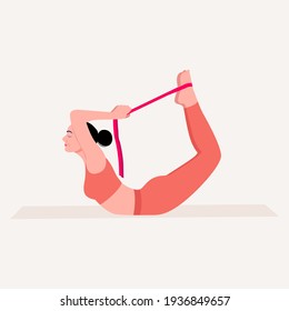 Young woman practicing Yoga pose with yoga with straps . Woman workout fitness, aerobic and exercises. Vector Illustration.