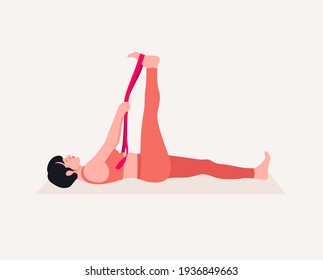 Young woman practicing Yoga pose with yoga with straps . Woman workout fitness, aerobic and exercises. Vector Illustration.