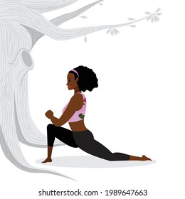 young woman practicing yoga poses , young black lady practicing yoga poses