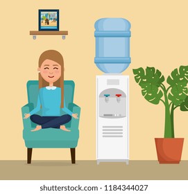 young woman practicing yoga in the sofa