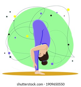 Young woman practicing yoga. Standing Forward Bend Pose - Uttanasana. Isolated vector illustrations.