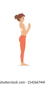 Young woman practicing yoga, standing in mountain pose. Tadasana pose isolated. Side view. Vector illustration