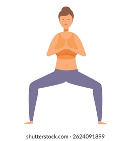 Young woman practicing yoga, standing in goddess pose, promoting health and wellness through exercise and mindfulness