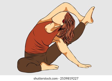 A young woman is practicing yoga. Vector illustration in flat cartoon style