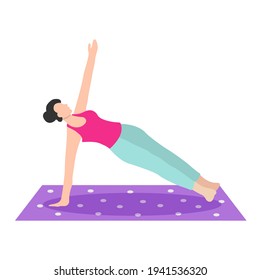 Young woman practising yoga exercise on white background. side plank pose. vector sport illustration design with flat style. 