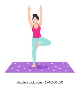 Young woman practising yoga exercise on white background. tree pose. vector sport illustration design with flat style. 