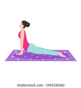 Young woman practising yoga exercise on white background. upward facing dog pose. vector sport illustration design with flat style. 