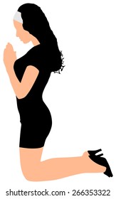Young woman praying, vector