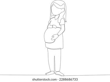 A young woman is pregnant. Pregnant and breastfeeding one-line drawing
