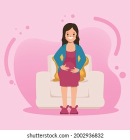 Young woman pregnant sitting character.