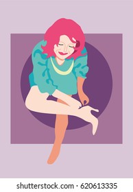 Young Woman Preparing for the Party. Vector Illustration
