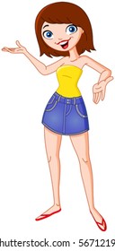 Young woman presenting with her hands