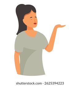 Young woman presenting something with open hand, advertising concept