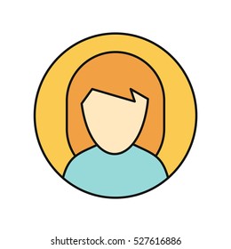 Young woman private avatar icon. Young blonde woman in blue dress with necklace. Social networks business private users avatar pictogram. Round line icon. Isolated illustration on white background.