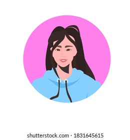 young woman profile avatar beautiful girl face female cartoon character portrait vector illustration