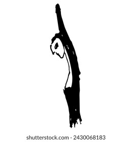 Young woman in profile with raised up hand. Black and white silhouette. Hand drawn linear doodle rough ink sketch. 
