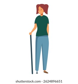Young woman with a prosthetic leg is standing and smiling
