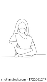 Young woman in protective surgical mask  - Continuous single line drawing vector