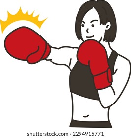 Young woman punching punching gloves in martial arts gym
