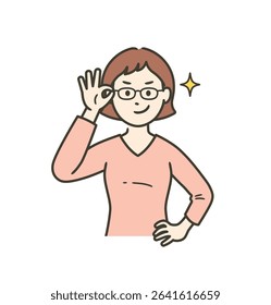 Young woman pushing up her glasses and grinning with confidence