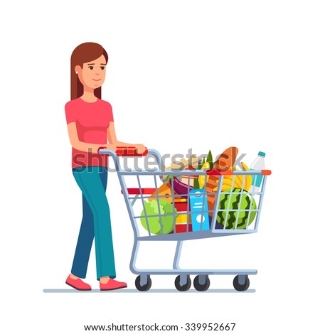 Similar – Image, Stock Photo Mother pushing shopping cart with her infant baby boy child down department aisle in supermarket grocery store. Shopping with kids concept.