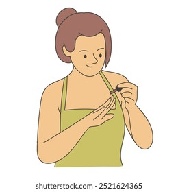 Jovem mulher colocando vetor de ilustração de esmalte de unha