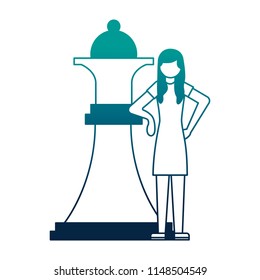 young woman with queen chess piece isolated icon