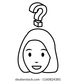 young woman with question character