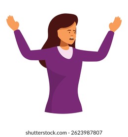 Young woman raising her arms in frustration, stress and anger concept