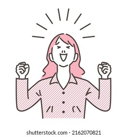 Young woman raising her hands in joy [Vector illustration].