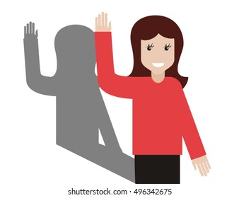 Young woman raising right hand. Female raises hand for volunteer work