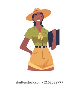 Young Woman Ranger in Hat and Scout Uniform Vector Illustration