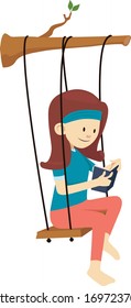 Young woman read book on a swing
