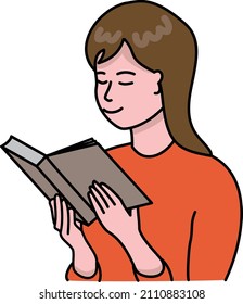 A young woman reading a book with both hands