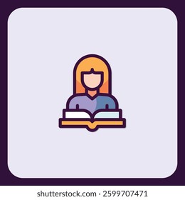 Young Woman Reading a Book: Education, Knowledge, and Learning Icon