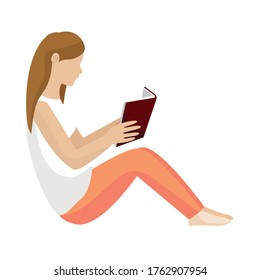 Young woman reading a book. Self learning - Vector