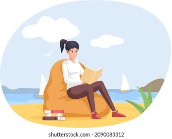 Young woman reading book, studying at home, book lovers hobby. Student resting with book, female character is fond of literature, enjoys reading, gets education