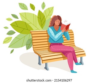 Young woman reading a book vector trendy flat illustration isolated on white, knowledge learning education, self-education, fiction literature.